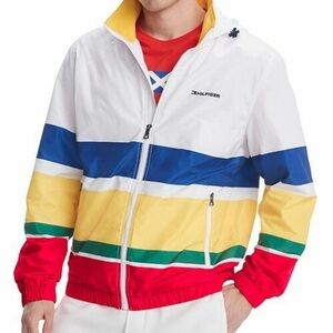 Tommy Hilfiger White Blue Yellow Green Red Colorblock Windbreaker